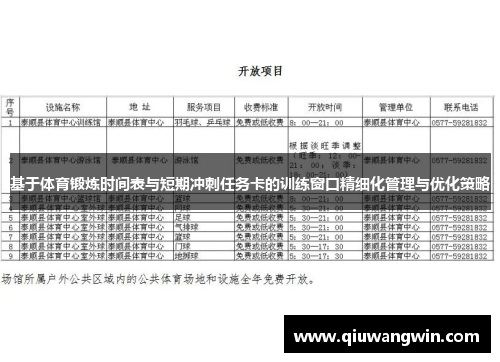 基于体育锻炼时间表与短期冲刺任务卡的训练窗口精细化管理与优化策略